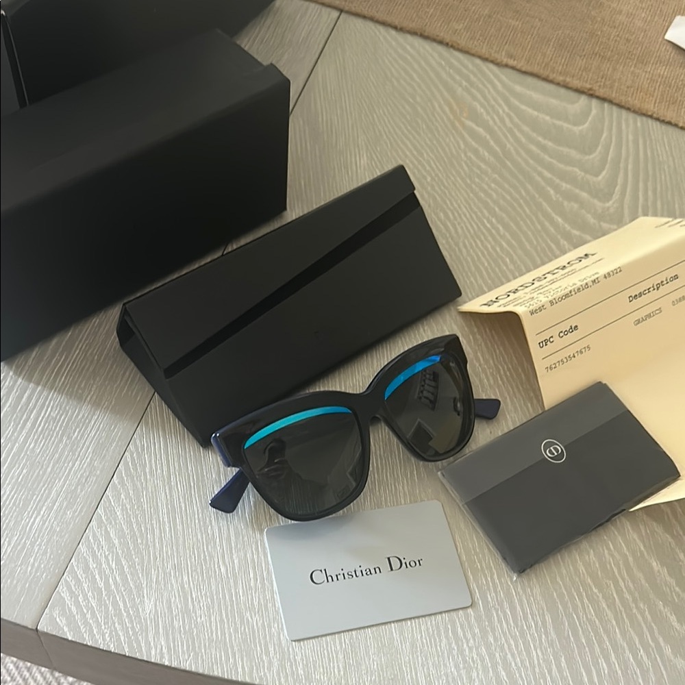 Christian Dior Black Sunglasses with Blue Accents